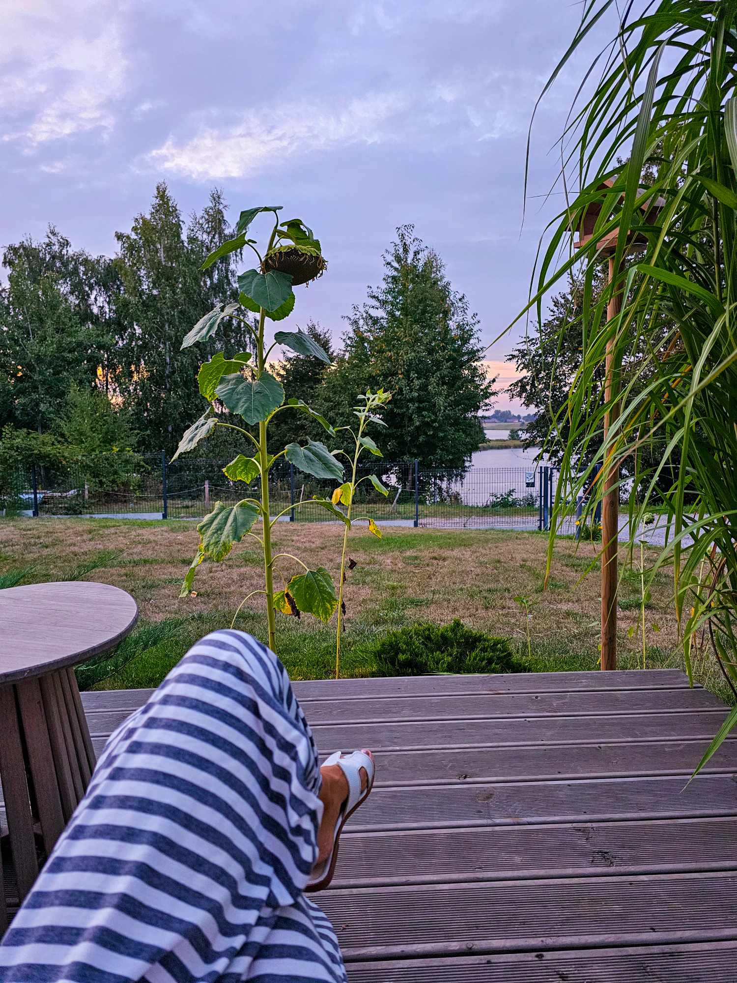 Poranek na tarasie Hytte na Wyspie – widok na Zalew Nielisz, spokój, natura i chwila relaksu. Idealne miejsce na odpoczynek blisko natury.